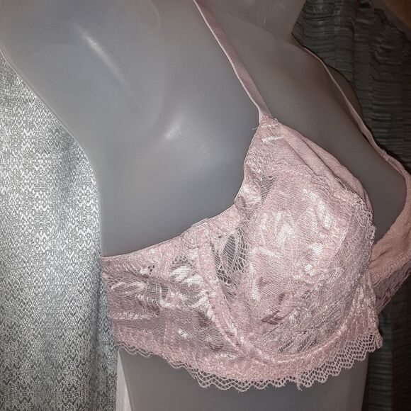 Youmita 34C Pink Suede Soft Lace Unpadded Bra NWT - Picture 5 of 9